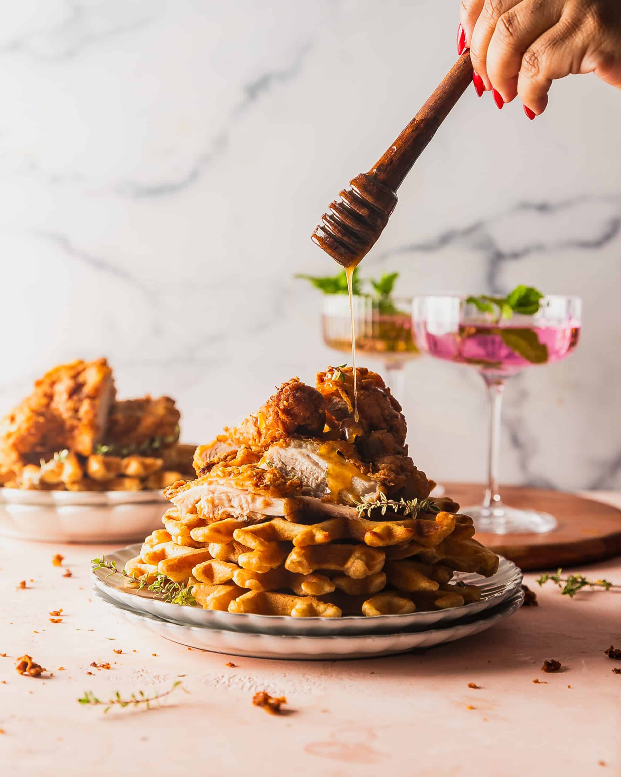 Crispy Fried Chicken and Waffles with Hot Honey Butter